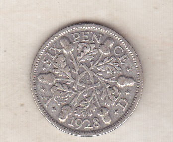 bnk mnd Marea Britanie Anglia 6 pence 1928 argint foto