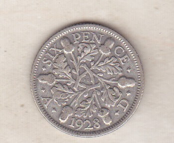 bnk mnd Marea Britanie Anglia 6 pence 1928 argint