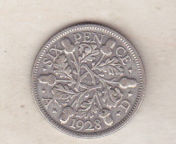 bnk mnd Marea Britanie Anglia 6 pence 1928 argint