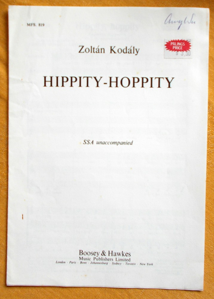 Partitura muzica cor de copii, pe 3 voci, piesa Hippity-Hoppity, Zoltan  Kodaly | Okazii.ro