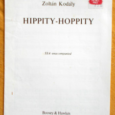 Partitura muzica cor de copii, pe 3 voci, piesa Hippity-Hoppity, Zoltan Kodaly
