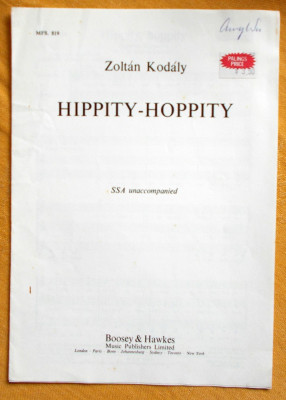 Partitura muzica cor de copii, pe 3 voci, piesa Hippity-Hoppity, Zoltan Kodaly foto