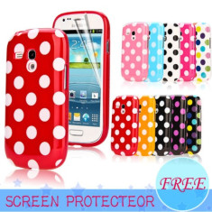 Husa Gel Silicon+Folie Protectie Ecran- Polka Dots-Puncte rosu cu alb-Samsung Galaxy S3 Mini i8190 foto