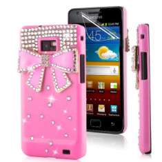 Husa Plastic Dur+Folie Protectie Ecran-Funda/Fundita 3D Diamond Bling- Funda roz- Samsung Galaxy S2 II I9100- S2 Plus i9105 foto