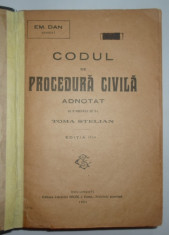 Codul de procedura civila adnotat - cu autograful autorului Em. Dan, 1921, editia a III-a foto