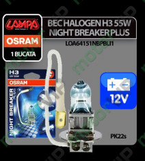 Bec Osram H3 55W PK22s 12V Night Breaker Plus 1buc foto