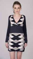 Rochie tricotata/ pulover FREESOUL(Asos) casmir+lana+angora bleumarin print geometric NOUA CU ETICHETA 105 euro in magazin foto
