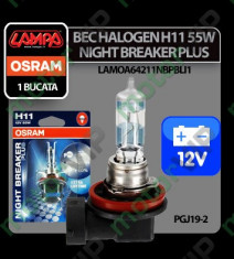 Bec Osram H11 55W PGJ19-2 12V Night Breaker Plus 1buc foto