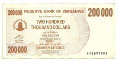 ZIMBABWE 200000 200.000 DOLARI 2007 P-49 XF [3] foto