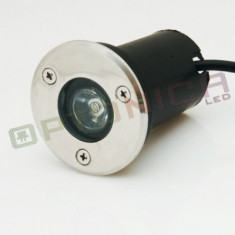 1W/12V Spot LED rotund - incastrabil in paviment - lumina alba calda (DC12V) foto