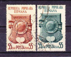 Timbre ROMANIA 1953/* 341 = CAMPIONATELE MONDIALE DE TENIS DE MASA, SERIE COMPLETA 2 V. foto