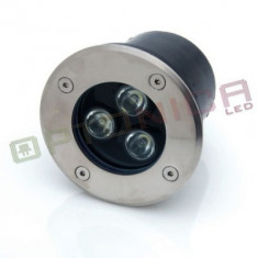 3W/12V Spot LED rotund - incastrabil in paviment - lumina alba calda foto