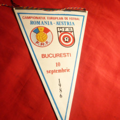 Fanion Fotbal -Campionat European Fotbal- Meciul Romania -Austria ,10 sept.1986