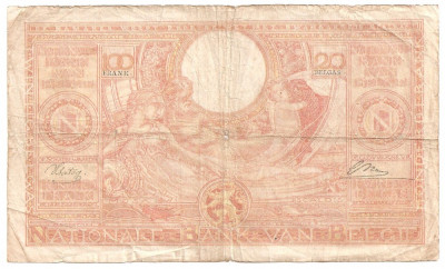 BELGIA 100 FRANCI Francs - 20 Belgas 1944 Uzata foto