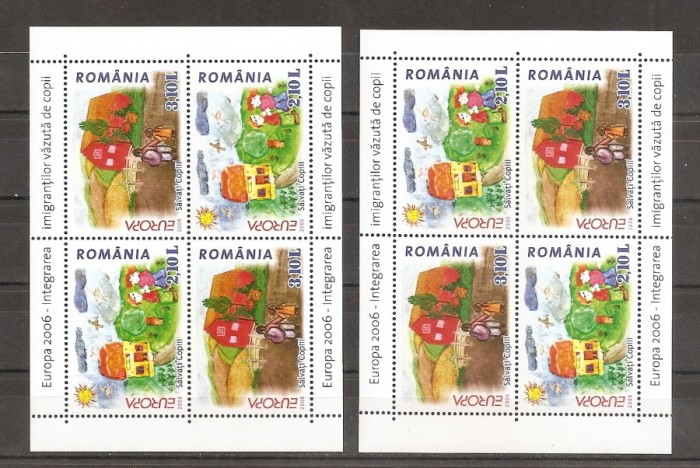 SD Romania 2006 LP1718c- EUROPA 2006, 2 val. in bloc de 4 timbre, pereche de blocuri diferite, MNH