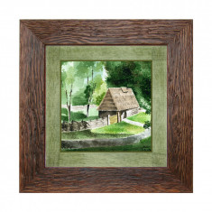 Tablou decorativ &amp;quot;Casa taraneasca&amp;quot; - print pe panza, cu rama lemn, dimensiuni 27cmx27cm foto