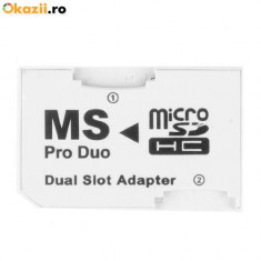 Adaptor Convertor dual 2 slot Micro SD TF la MS Pro Duo pentru PSP camere foto / video foto
