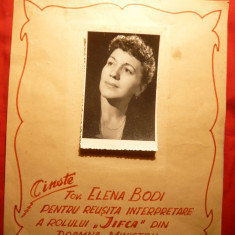 Diploma de Onoare pt. Actrita Elena Bodi - Teatrul National Arad ,anii 60