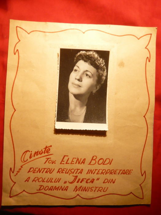 Diploma de Onoare pt. Actrita Elena Bodi - Teatrul National Arad ,anii 60