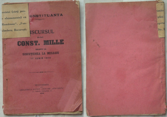 Din constituanta ; Discursul domnului Constantin Mille , Bucuresti , 1914