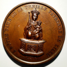 5.056 MEDALIE FRANTA NOTRE DAME DE LA TREILLE PATRONNE DE LILLE 1880 BRONZ 50mm