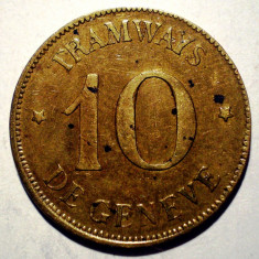 E.004 JETON ELVETIA TRAMVAI TRAMWAYS DE GENEVE 10 RAPPEN 1876 20,5mm