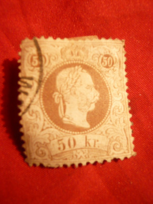 Timbru 50 Kr. 1867 Austria ,tip fin,stamp. ,usor subtiat- f.rar ! dantelura 13, cota 320E foto