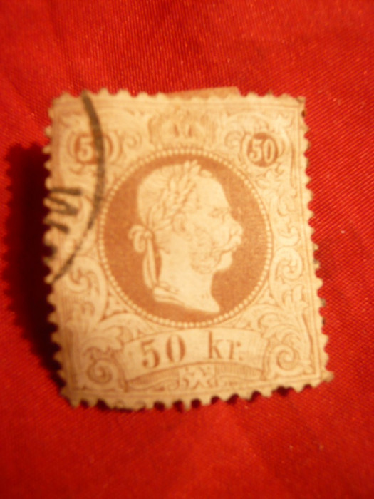Timbru 50 Kr. 1867 Austria ,tip fin,stamp. ,usor subtiat- f.rar ! dantelura 13, cota 320E