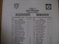 Rapid Bucuresti - FC Timisoara (8 aprilie 2009) / foaie de joc foto