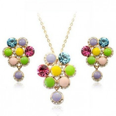 Set Circle Flower placat cu aur de 18 k si realizat cu cristale Swarovski Elements foto