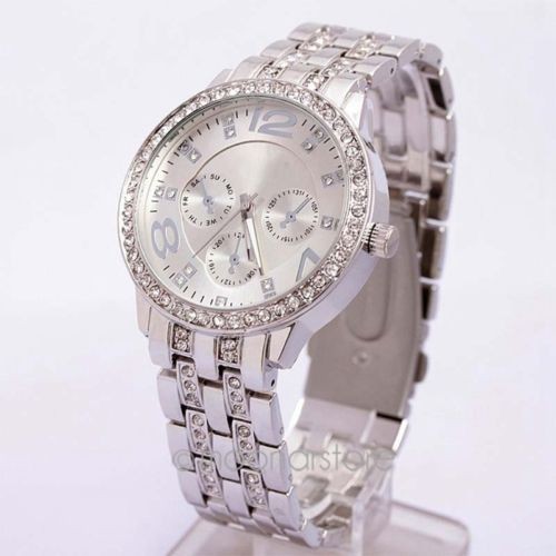 Ceas dama Geneva argintiu curea metalica cristale + cutie simpla cadou foto mare Ceas dama Geneva argintiu curea metalica cristale + cutie simpla cadou foto mare