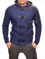 Cardigan barbati cu gluga, jacheta fashion, albastru foto