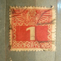 Timbru Porto 1 haler carmin 1908 Austria , stamp.
