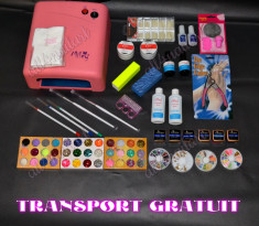 Set kit unghii false Lampa uv Gel color,36x Glitter, Fimo ,Strasuri ,Lipici,Cleanser,Stampila unghii TRANSPORT GRATUIT foto