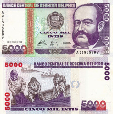 PERU 5.000 intis 1988 UNC!!! foto