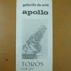 Catalog expozitie Toros Gabor sculptura Bucuresti Apollo 1973 cuprinde lista completa exponate