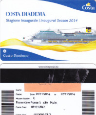 Card plastic intrare cabina Costa Diadema, cursa inaugurala 1-7 Nov 2014 foto