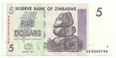 ZIMBABWE 5 DOLARI DOLLARI 2007 [3] XF++ foto