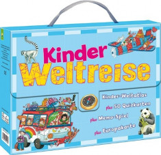 Kinder-Weltreise-Koffer: Kinderweltatlas - 50 Quizkarten - Memo-Spiel - Europakarte foto