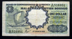 Malaya &amp;amp; British Borneo 1 Dollar 1959 foto