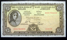 Irlanda 5 Pounds 1974 P#65 foto