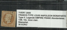 FRANCE - TYPE LOUIS NAPOLEON BONAPARTE1853 - 13B,10c. foto