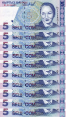 KYRGYZSTAN lot 10 buc. X 5 som ND 1997 UNC!!! foto