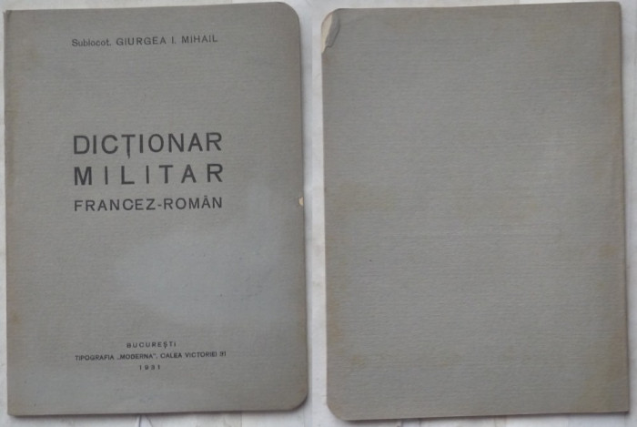 Sublocot. Giurgea I. Mihail , Dictionar militar francez - roman , 1931