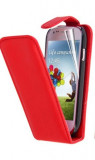 Husa rosie toc flip Samsung Galaxy S4 mini + folie protectie cadou, Rosu, Piele Ecologica