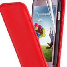 Husa rosie toc flip Samsung Galaxy S4 mini + folie protectie cadou