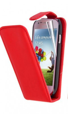 Husa rosie toc flip Samsung Galaxy S4 mini + folie protectie cadou foto