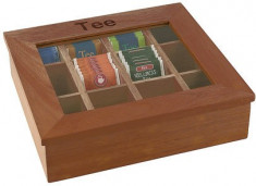 Cutie ceai din lemn cu 12 compartimente, culoare inchisa foto
