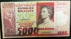 Madagascar 5000 Francs 1000 Ariary 1974 P#66 foto