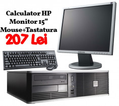 CALCULATOR DEKSTOP HP SEMPRON 3600+ 1GB DDR2 80GB DVD + MONITOR LCD 15&amp;quot; INCH + CADOU + CABLURI ALIMENTARE | GARANTIE 12 LUNI foto